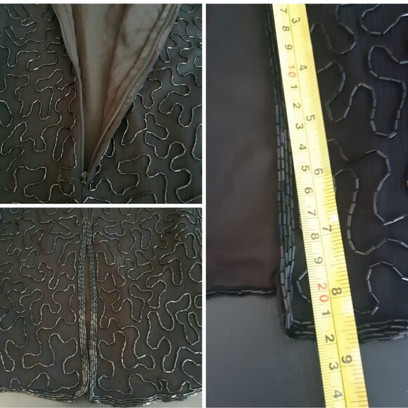 Night Vogue SZ Med 100% Silk Beaded & Sequin Black Evening Dress - Picture 9 of 16